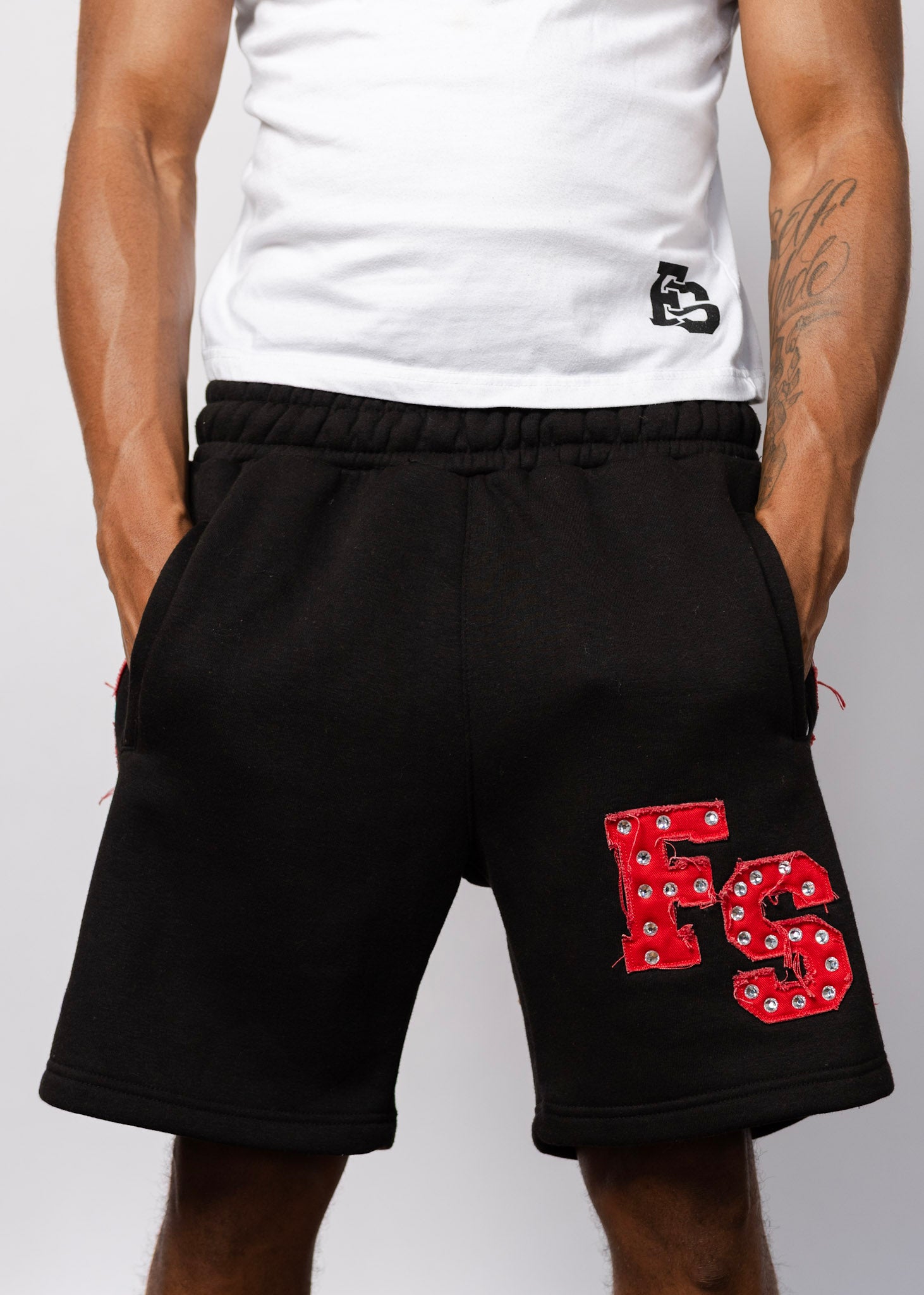 FS BLACK & RED RHINESTONE SHORTS