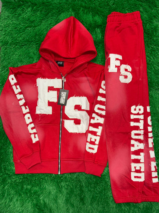 Forever Situated Red Zip-up Sweatuit