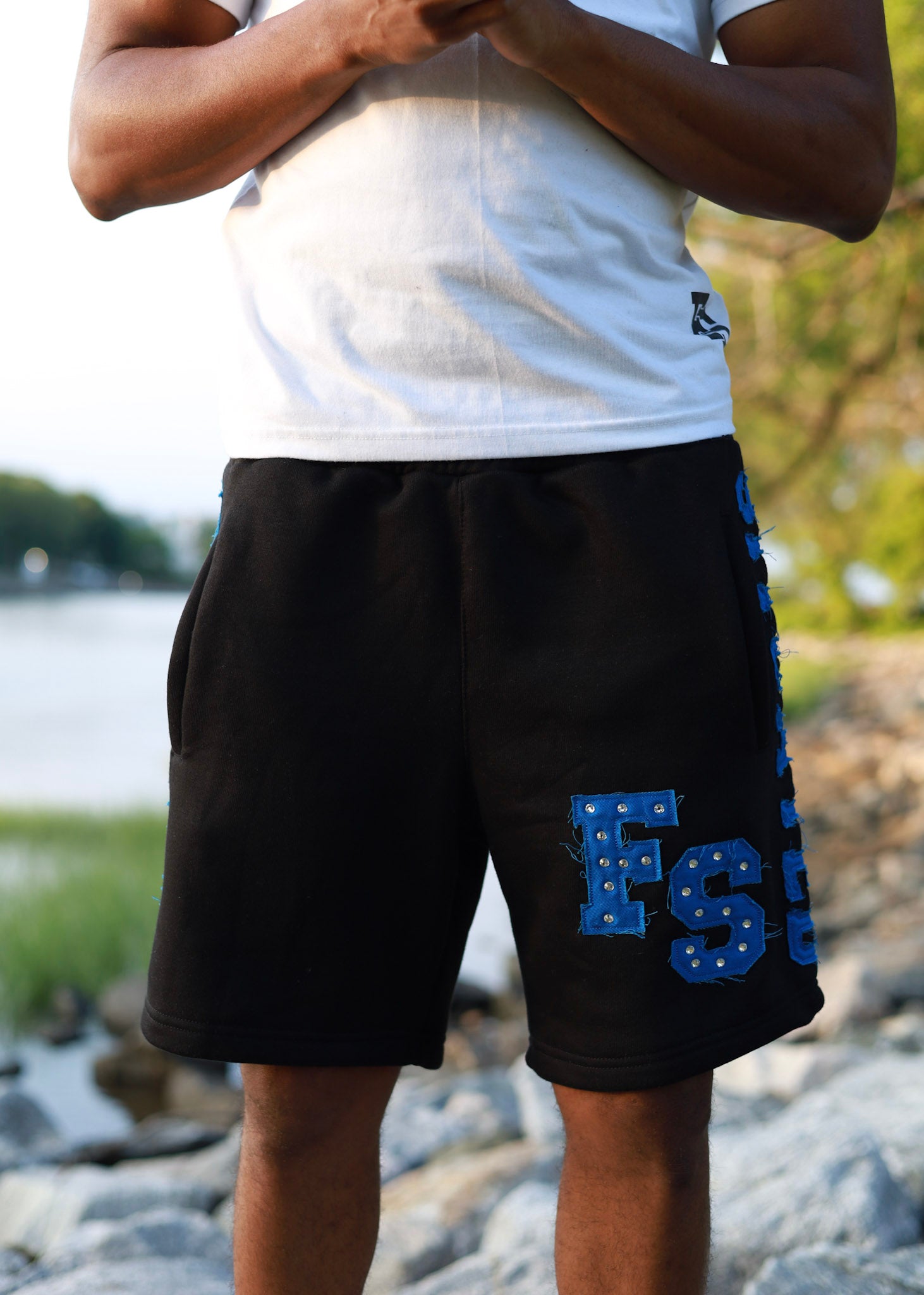 FS BLACK & BLUE RHINESTONE SHORTS