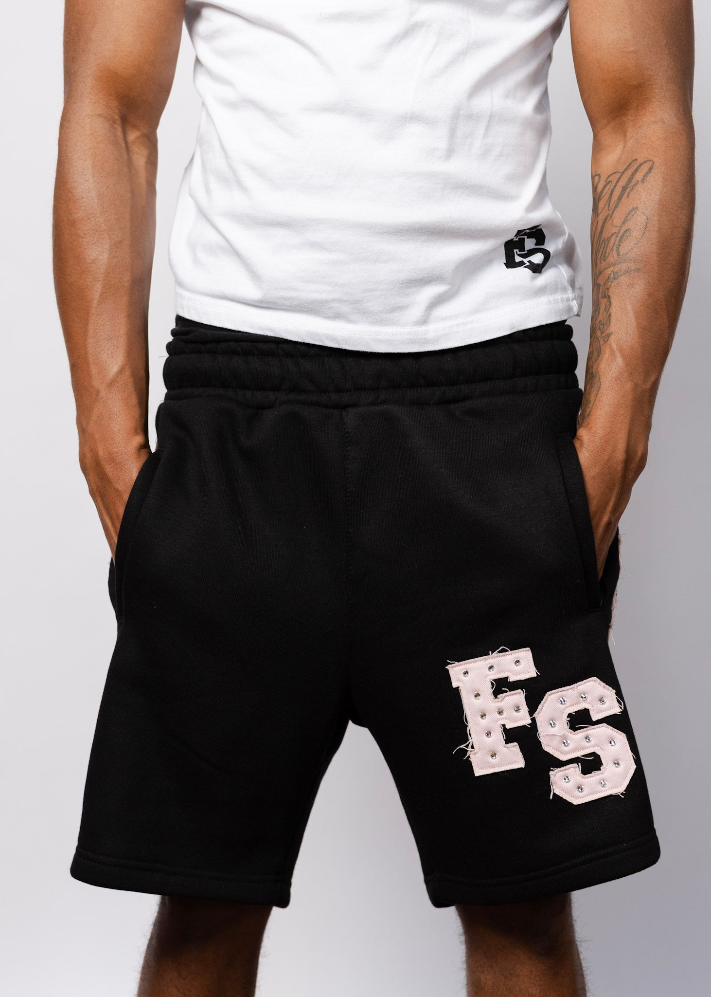 FS BLACK & PINK RHINESTONE SHORTS
