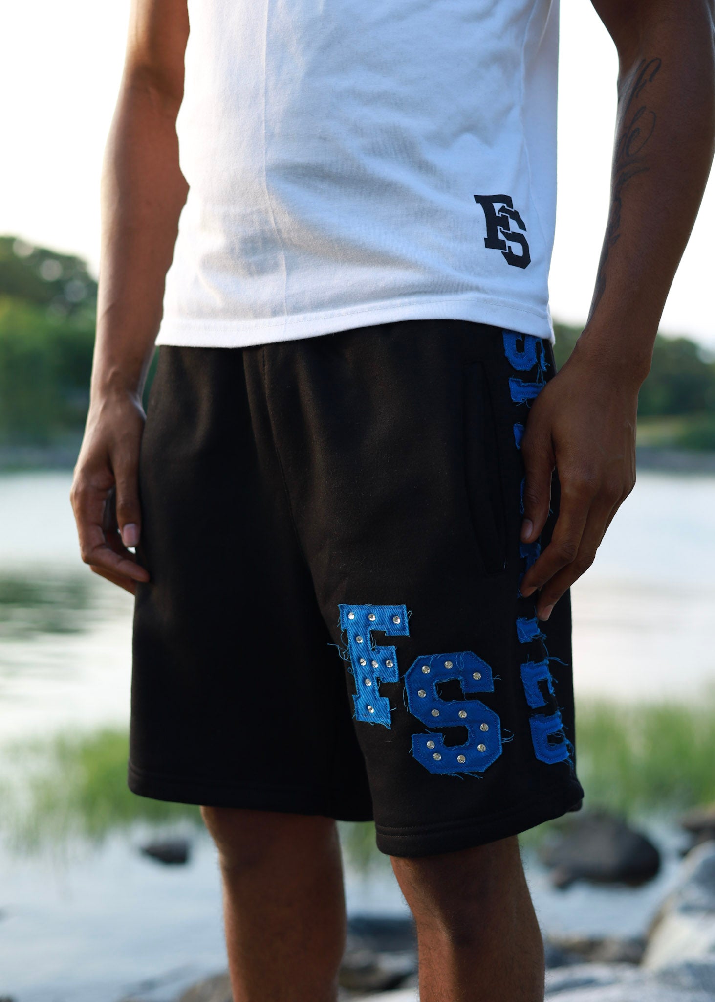 FS BLACK & BLUE RHINESTONE SHORTS