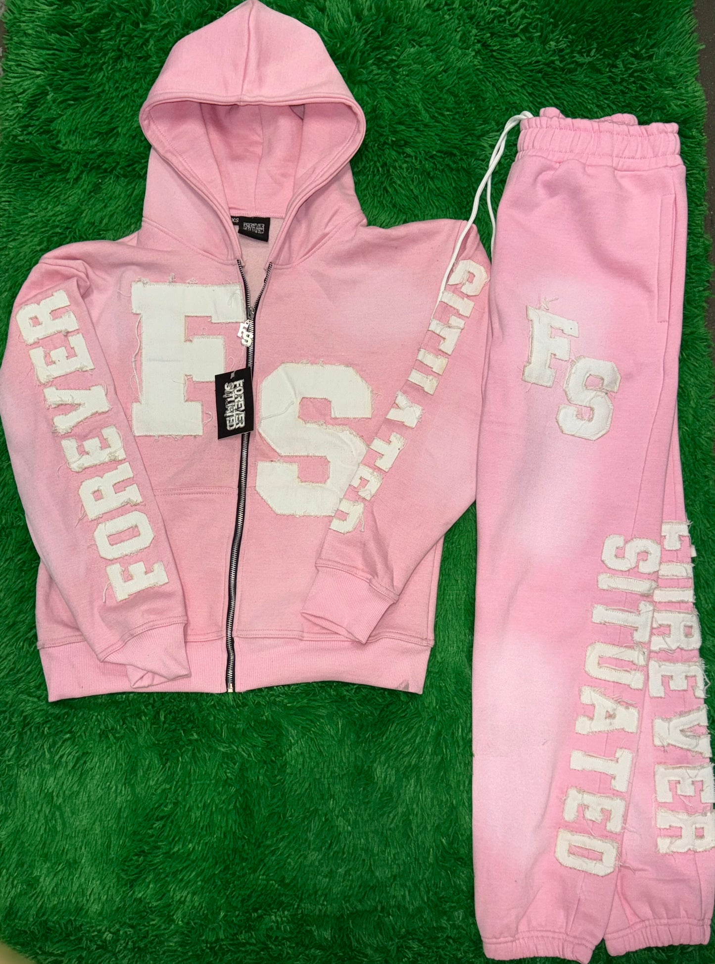 Forever Situated Pink Zip-Up Sweatsuit