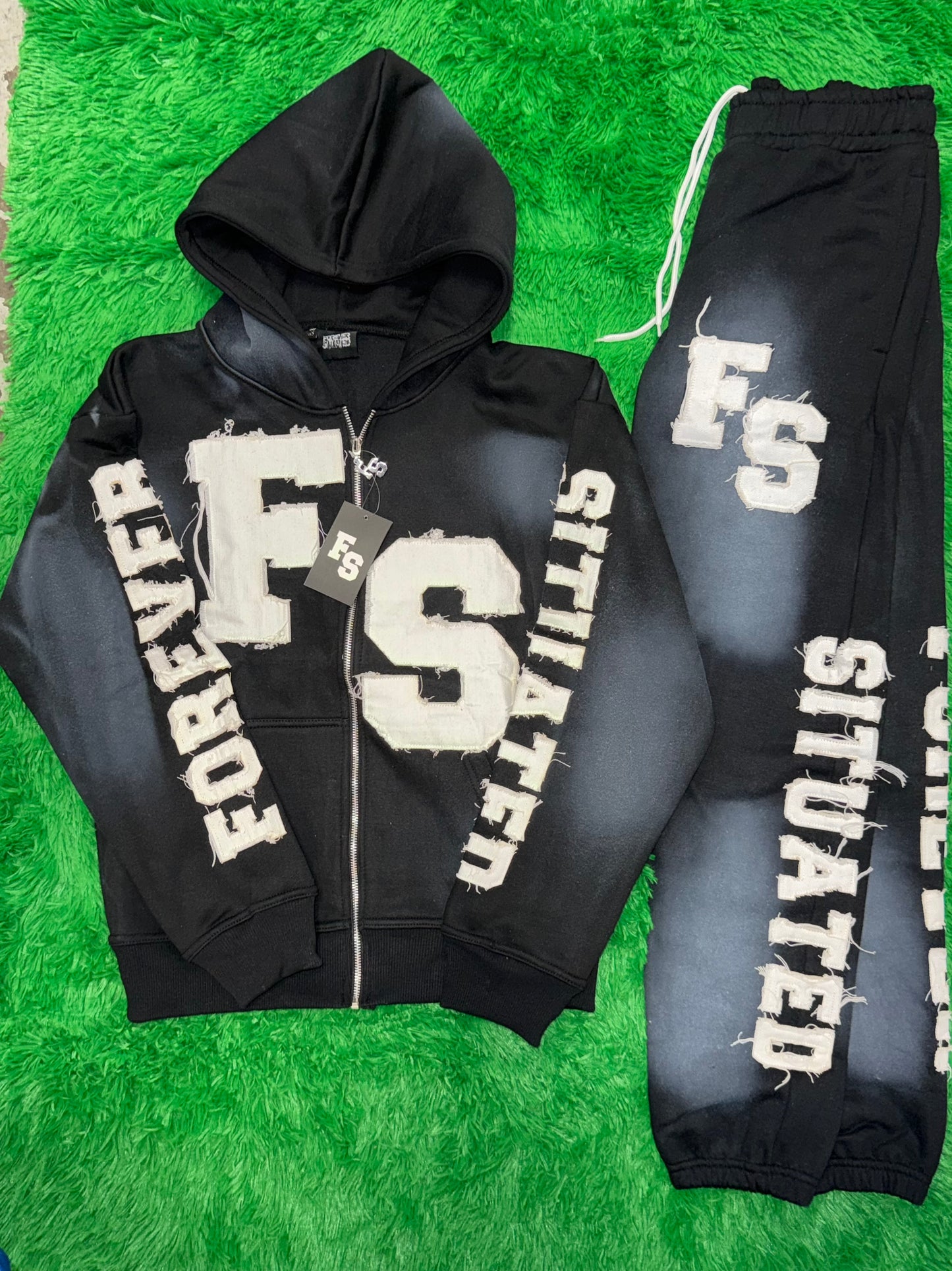 Forever Situated Black Zip-Up Sweatsuit