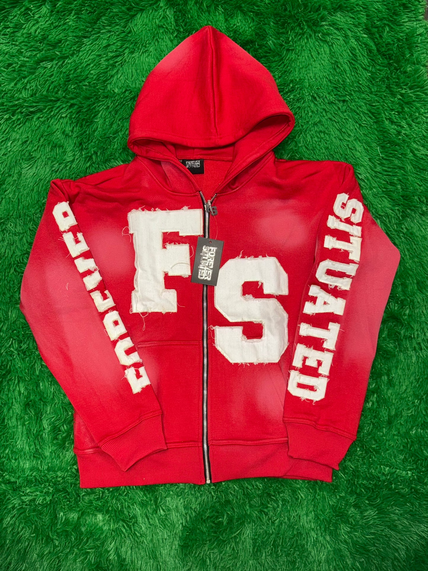 Forever Situated Red Zip-up Sweatuit