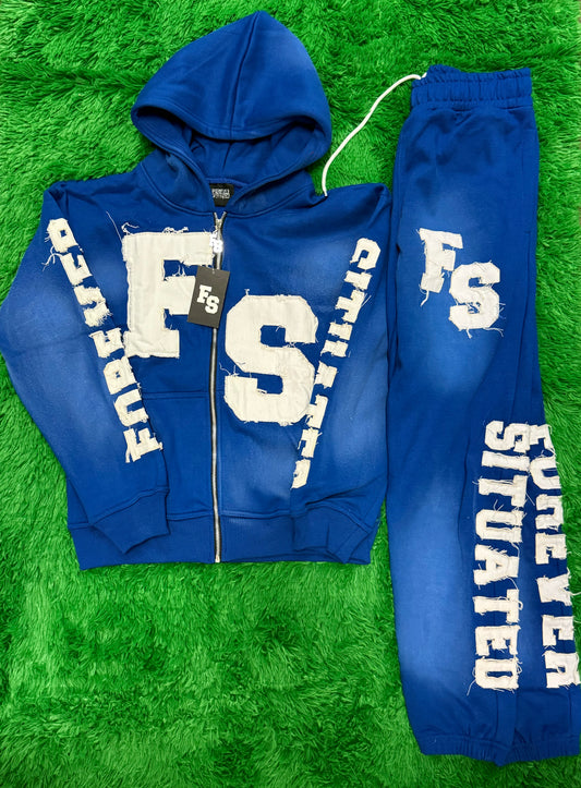 Forever Situated Royal Blue Zip-Up Sweatsuit