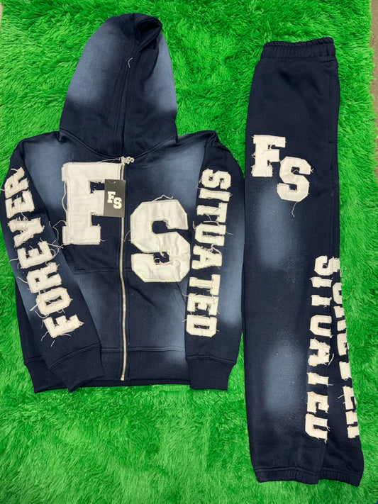 Forever Situated Navy Blue Zip-Up Sweatsuit